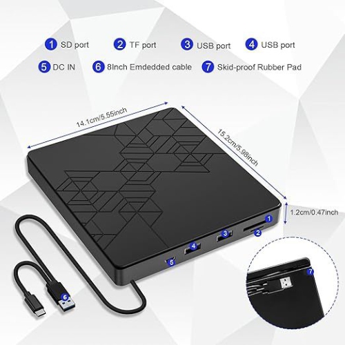 Multifunctional Blu-ray DVD Burner 5-in-1 Card External Blu-ray Drive Laptop Blu-ray Disc Burner - bt668 + Storage Bag