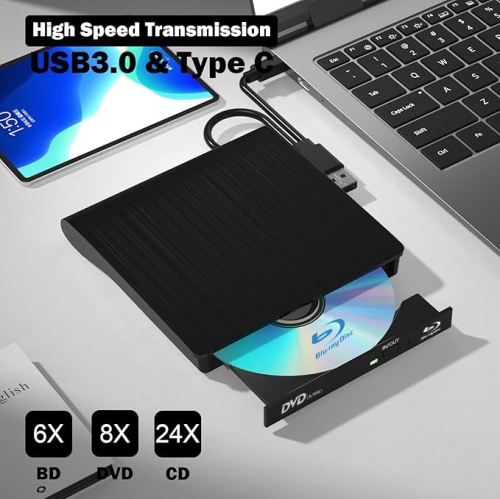 Graveur Blu-ray DVD, lecteur Blu-ray externe pour ordinateur portatif, graveur Blu-ray mobile universel - Blanc brossé double