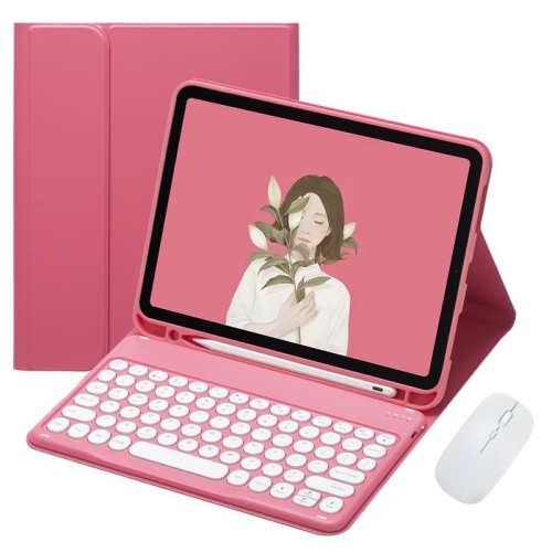 Keyboard Case for iPad Air 11 - pink Leather Case + Round Button Bluetooth Keyboard + Dual-Mode Rechargeable Mouse
