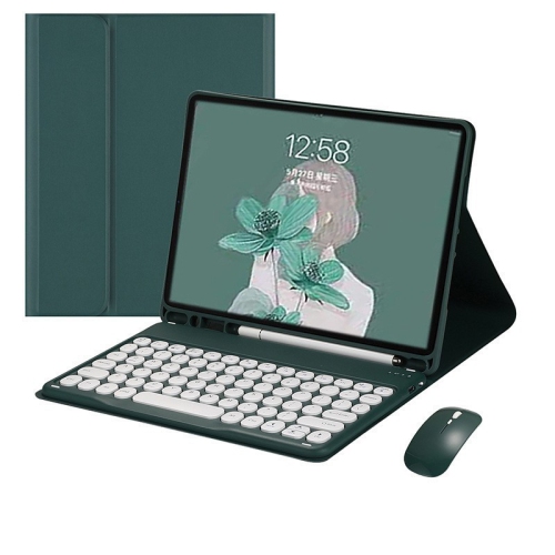 Keyboard Case for iPad Pro-12.9-inch - Green Leather Case + Round Button Bluetooth Keyboard + Dual-Mode Rechargeable Mouse