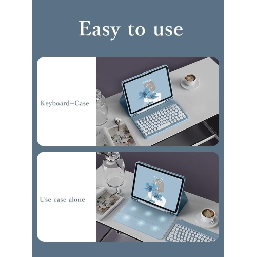 Keyboard Case for iPad Pro-12.9-inch - Green Leather Case + Round Button Bluetooth Keyboard + Dual-Mode Rechargeable Mouse