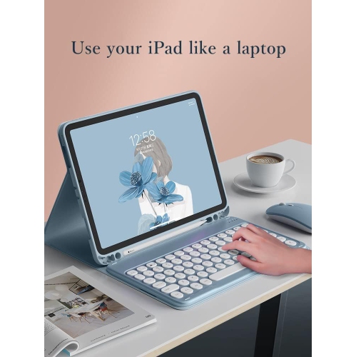 Keyboard Case for iPad Pro-12.9-inch - yellow Leather Case + Round Button Bluetooth Keyboard + Dual-Mode Rechargeable Mouse