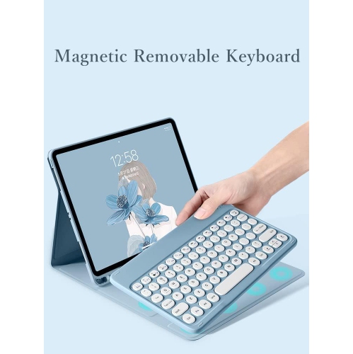 Keyboard Case for iPad Air 13 -yellow Leather Case + Round Button Bluetooth Keyboard + Dual-Mode Rechargeable Mouse