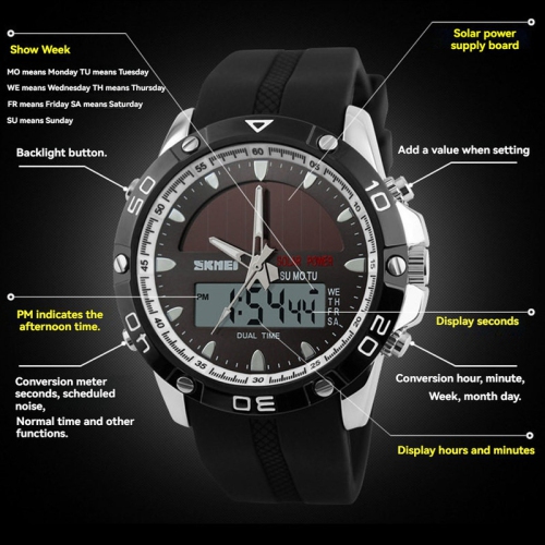 Multifunctional outdoor sports digital watch: Luminous/Stopwatch/Dual Time/Date/Alarm with zinc alloy silicone strap
