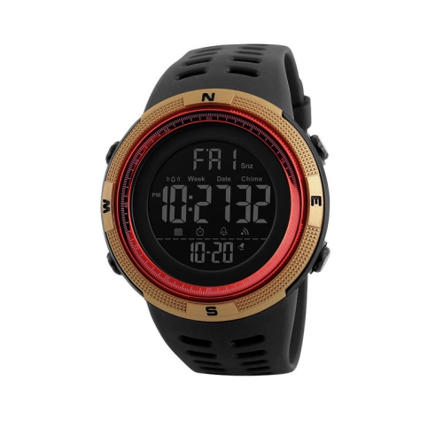 Multifunctional digital sports watch - dual time zone display, stopwatch, date, day of the week, student sports watch, large dial - brown case with