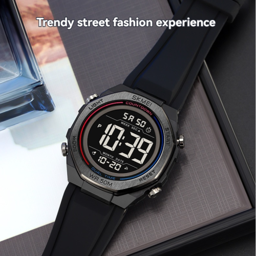 Montre électronique étudiante, réveil multifonction, étanche, diamètre 45,3 mm, lumière électroluminescente, montre sport en silicone pour