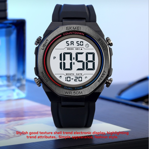 Montre électronique étudiante, réveil multifonction, étanche, diamètre 45,3 mm, lumière électroluminescente, montre sport en silicone pour