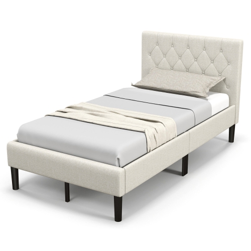 Modern Upholstered Bed with Tufted Button Headboard Design