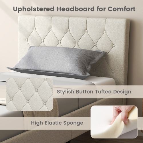 Modern Upholstered Bed with Tufted Button Headboard Design