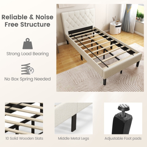 Modern Upholstered Bed with Tufted Button Headboard Design