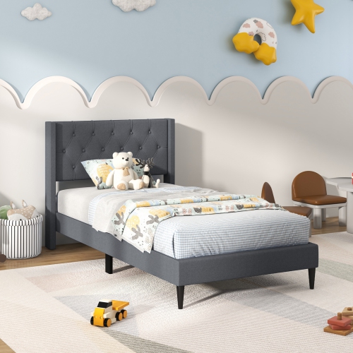 Stylish Upholstered Bed with Wing back Tufted Headboard