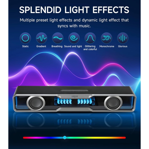 Edifier QS30 Computer Speakers Mini Soundbar USB Speakers Subwoofer Bluetooth 5.4 with Microphone RGB Lighting for PC Laptop
