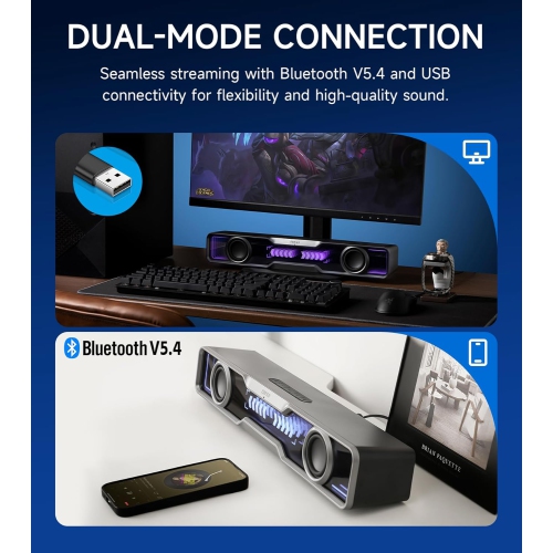 Edifier QS30 Computer Speakers Mini Soundbar USB Speakers Subwoofer Bluetooth 5.4 with Microphone RGB Lighting for PC Laptop