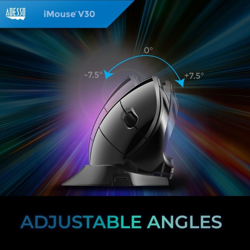 Adesso iMouse V30 Wireless Adjustable Vertical Ergonomic Mouse with Customizable Angles and DPI Switch - Advanced Optical Sensor Technology, Reduces