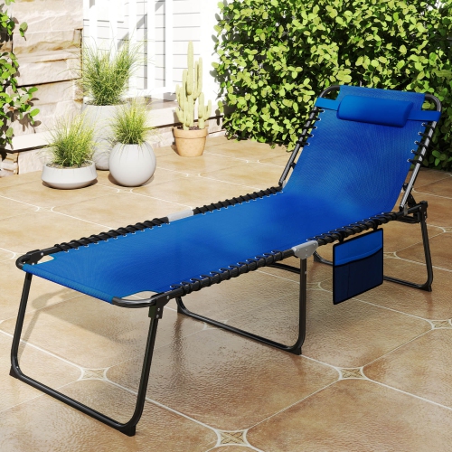 Chaise longue pliante surdimensionnée 1 PCS de Costway avec dossier réglable, pochette coussin amovible bleu marine