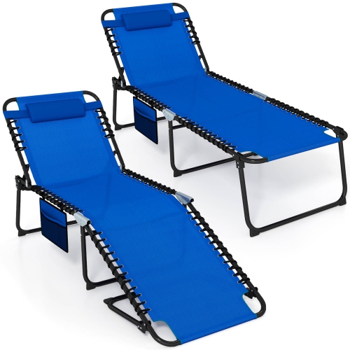 Chaise longue pliante surdimensionnée 2 PCS de Costway avec dossier ajustable, pochette d'oreiller bleu marine