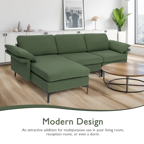 Sofa modulaire moderne en L USB de Costway avec chaise réversible et 2 ports USB verts