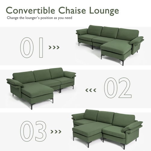 Sofa modulaire moderne en L USB de Costway avec chaise réversible et 2 ports USB verts