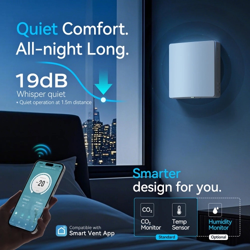 Holtop Ductless Single Room ERV – CO2 Sensor Ventilation System, Ceramic Heat Recovery, Dual Filters (Pre-Filter + F7/MERV 11), Wi-Fi, Quiet – White