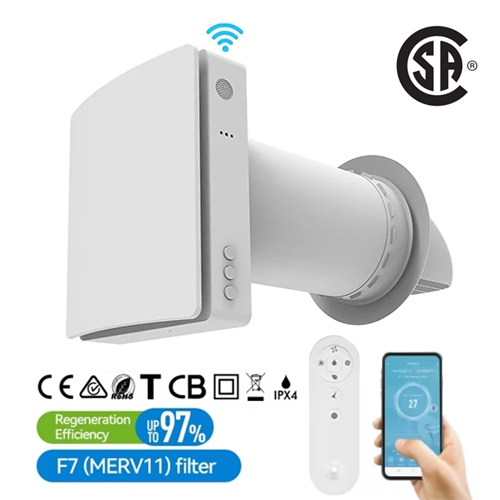 Holtop Ductless Single Room ERV – CO2 Sensor Ventilation System, Ceramic Heat Recovery, Dual Filters (Pre-Filter + F7/MERV 11), Wi-Fi, Quiet – White