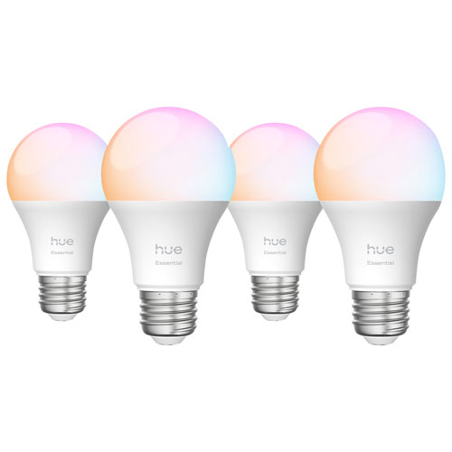 Ampoules DEL intelligentes Hue Essential A19 de Philips - Ensemble de 4 - Ambiance blanche et colorée - Exclusivité Best Buy