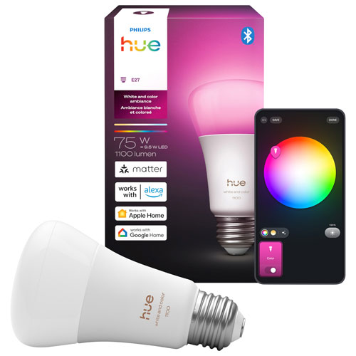 Ampoule intelligente DEL Hue A19 de Philips - Complet - Ambiance blanche et colorée