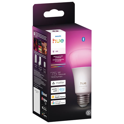 Ampoule intelligente DEL Hue A19 de Philips - Complet - Ambiance blanche et colorée