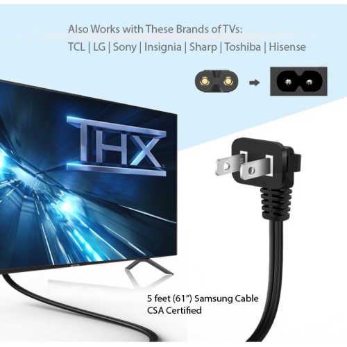 Samsung 5 Feet Figure-8 AC Power Cord Cable – 90° Angled, UL & CSA Certified Cable Compatible with LG, Sony, TCL, Insignia, Sharp, Toshiba, Hisense