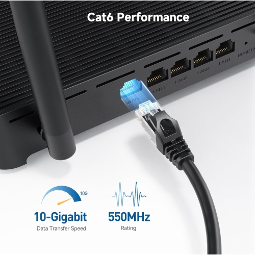 Cable Matters 10Gbps 5-Pack Snagless Short Cat 6 Ethernet Cable 1 ft in Black