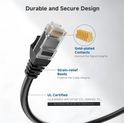 Cable Matters 10Gbps 5-Pack Snagless Short Cat 6 Ethernet Cable 1 ft in Black