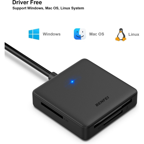 Memory Card Reader, BENFEI 4in1 USB 3.0 and USB-C to SD Micro SD MS CF Card Reader Adapter, 4 Cards Simultaneously Read and Write, Compatible with