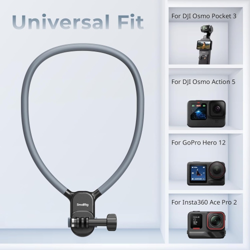 SmallRig Magnetic Neck Mount for Action Camera, Quick Release One-Click Button & Ergonomic Design, for GoPro Hero 12/11/10/9, for DJI Action 4/5, for