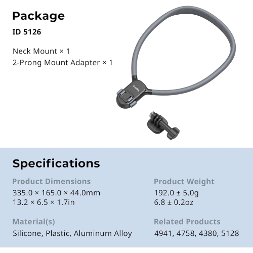 SmallRig Magnetic Neck Mount for Action Camera, Quick Release One-Click Button & Ergonomic Design, for GoPro Hero 12/11/10/9, for DJI Action 4/5, for