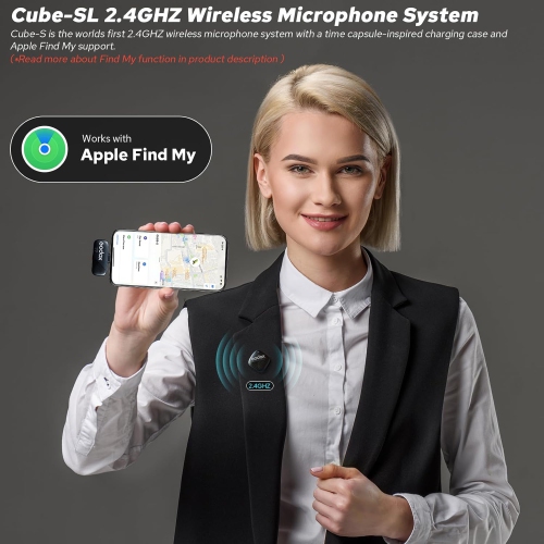 GODOX Cube-SL Kit2 Wireless Lavalier Microphone for iPhone, 8H Battery Life, 2.4G Wireless Mic, 300m Range, Noise Cancelling with Charging Case for