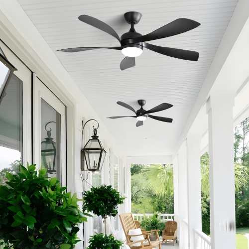 Black 52 Inch Modern Low Profile Ceiling Fans With Lights and Remote Control & Reversible Blades & Dimmable LED Light