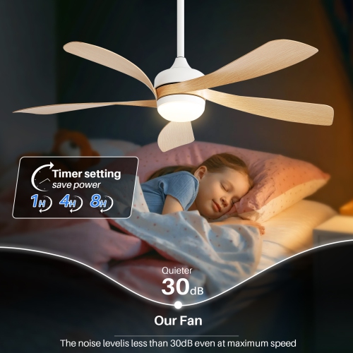 Ventilateur de plafond de 52&nbsp;po avec télécommande et lumières Moteur c.c. silencieux à 5 pales en ABS Ventilateur de plafond moderne Chambres à