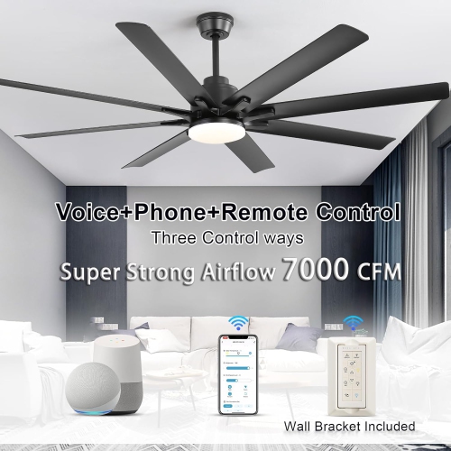 Très grand ventilateur de plafond intelligent de 66&nbsp;po et APPLICATION D'éclairage Télécommande à 8 pales Ventilateur de plafond moderne à 8 bras