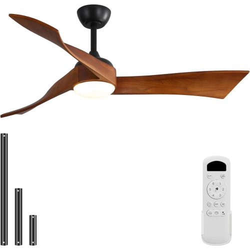 Farmhouse Ceiling Fans with Lights and Remote Large 52 Inch High CFM Ceiling Fan With Waved Solid Wood Blades