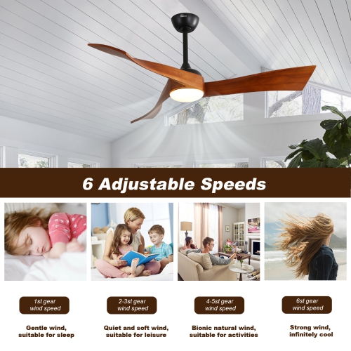 Farmhouse Ceiling Fans with Lights and Remote Large 52 Inch High CFM Ceiling Fan With Waved Solid Wood Blades
