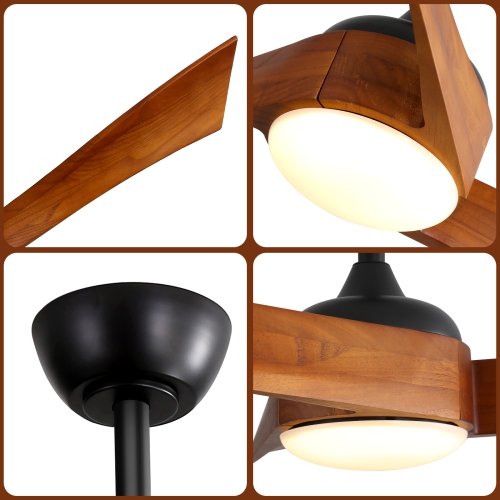 Farmhouse Ceiling Fans with Lights and Remote Large 52 Inch High CFM Ceiling Fan With Waved Solid Wood Blades