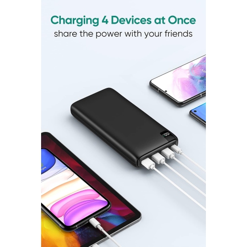 Power Bank 26800mAh Portable Charger, 22.5W Fast Charging Battery Pack PD 3.0 USB C Input & Output with LED Display 4 Outputs for iPhone, Samsung,