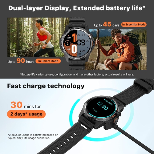 TicWatch Atlas Smartwatch for Men Android Wear OS Smart Watch Outdoor 90 Hrs Battery 110+ Workout Modes Heat Map Fall Detection Health Fitness