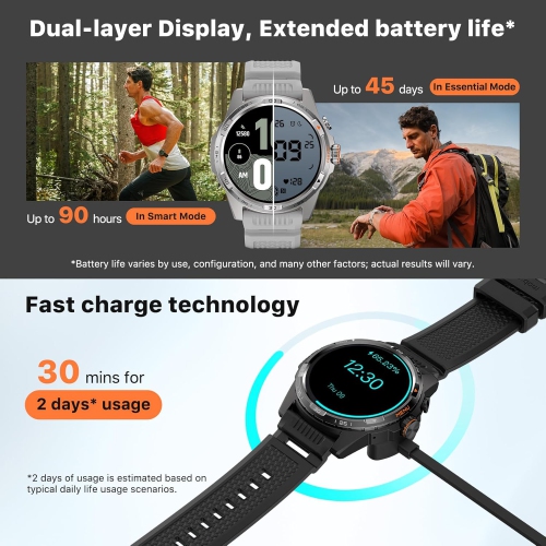 TicWatch Atlas Smartwatch for Men Android Wear OS Smart Watch Outdoor 90 Hrs Battery 110+ Workout Modes Heat Map Health Fitness Tracker 5ATM GPS -