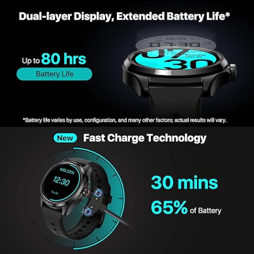 Ticwatch Pro 5 Android Smartwatch for Men Snapdragon W5+ Gen 1 Wear OS Smart Watch 80 Hrs Long Battery Life Health Fitness Tracking 5ATM Water