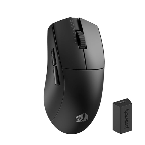 Redragon M916 STD 3-Mode Wireless Gaming Mouse, 49G Ultra-Light 24K DPI Mice w/Ergonomic Natural Grip Build, Full Programmable Buttons - Black