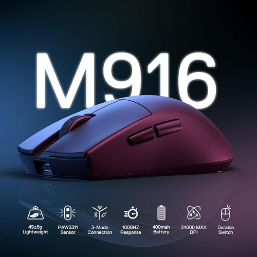 Redragon M916 STD 3-Mode Wireless Gaming Mouse, 49G Ultra-Light 24K DPI Mice w/Ergonomic Natural Grip Build, Full Programmable Buttons - Black