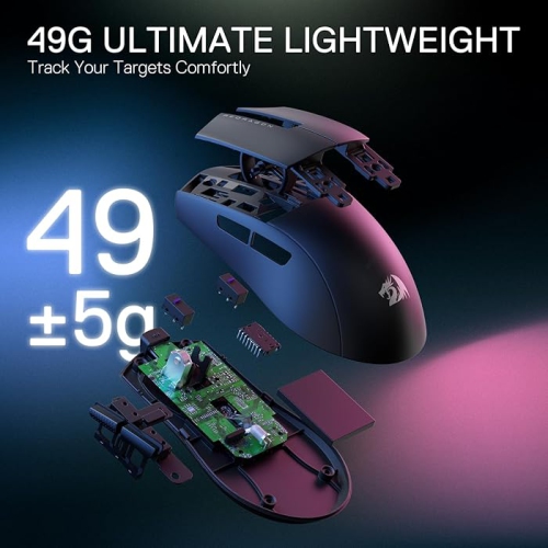 Redragon M916 STD 3-Mode Wireless Gaming Mouse, 49G Ultra-Light 24K DPI Mice w/Ergonomic Natural Grip Build, Full Programmable Buttons - Black