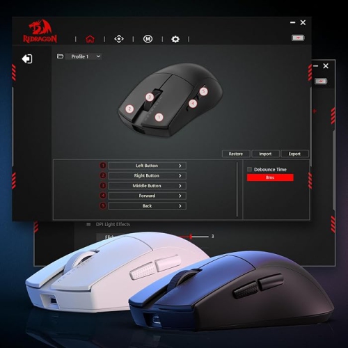 Redragon M916 STD 3-Mode Wireless Gaming Mouse, 49G Ultra-Light 24K DPI Mice w/Ergonomic Natural Grip Build, Full Programmable Buttons - Black