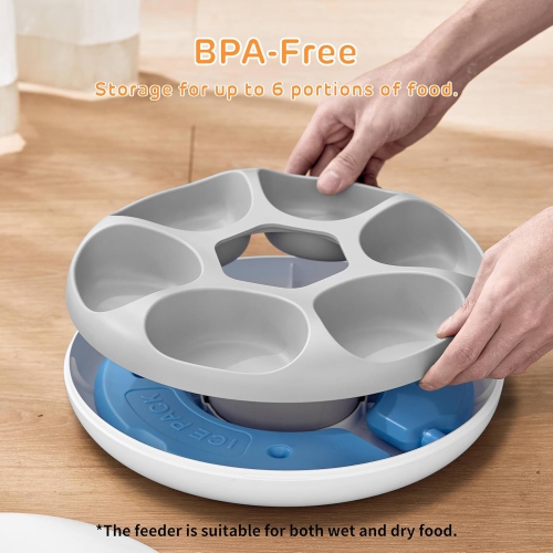 iPettie Donuts Frost Cordless 6-Meal Automatic Cat Feeder with Ice Packs, Timer & Rechargeable Battery for Wet & Dry Food