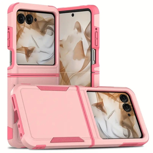 [CS] Étui rigide en caoutchouc robuste double couche pour Motorola Moto Razr 2024 2025, rose pâle